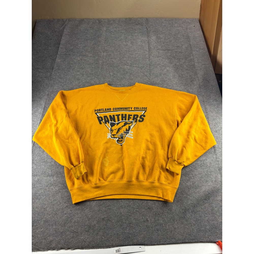VTG MJ Soffe Portland Community College Panthers Sweatshirt XL Yellow PCC SEE